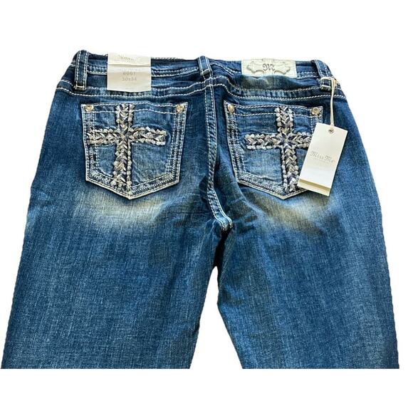 MISS ME Womens CROSS Mid Rise Bootcut Jeans 30 34 NWT Jeweled Distressed Western - Picture 1 of 11